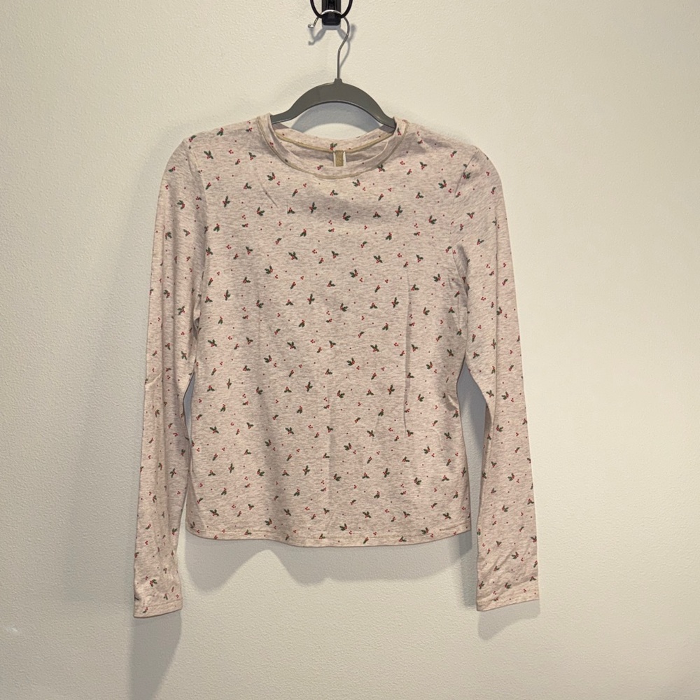 Skims Cream Long Sleeve Shirt with Holly Floral Print